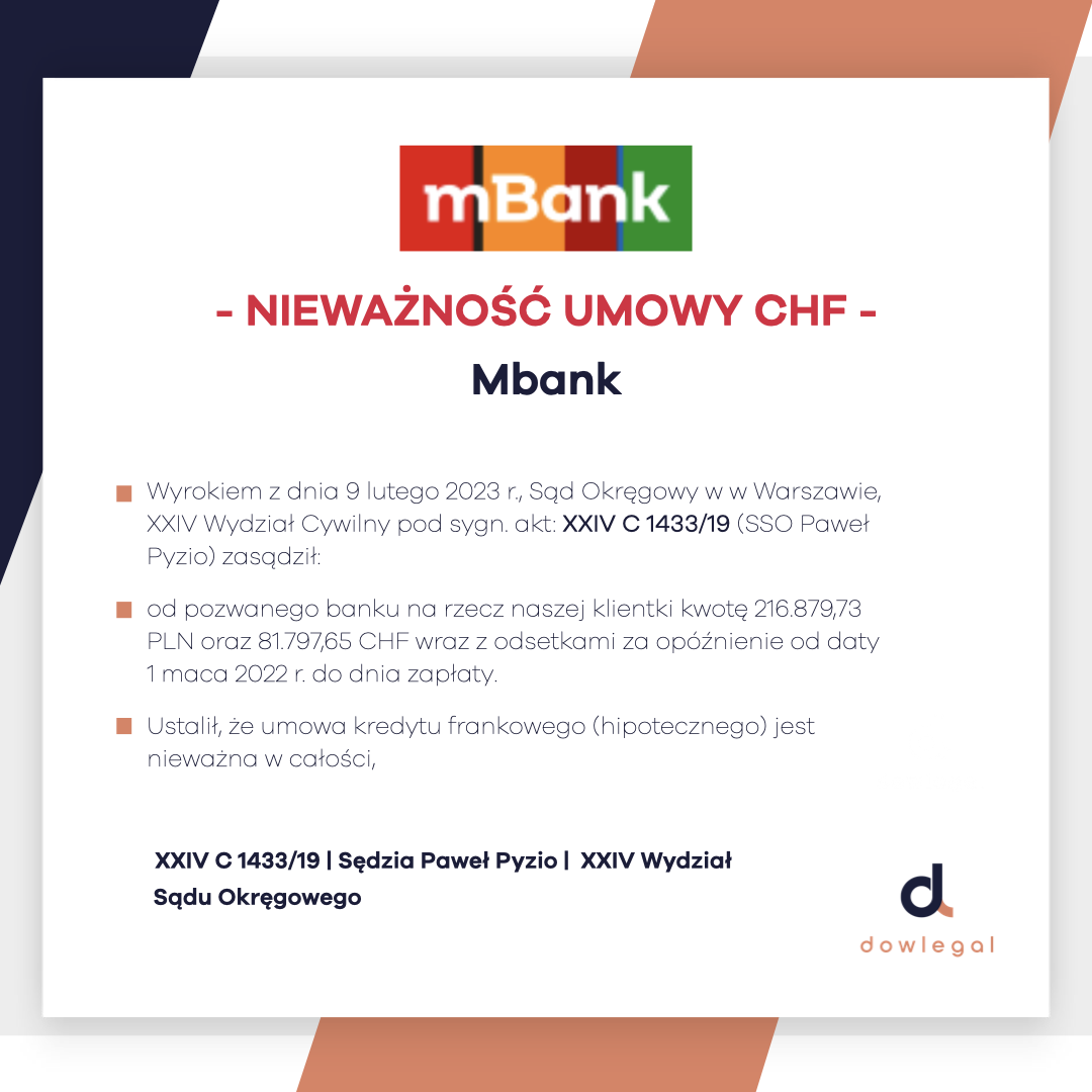 Wygrana z Mbank. Kolejna nieważność w procesie z MBANK!