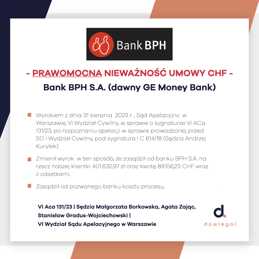 Prawomocna nieważność z BPH (dawny GE Money Bank) – bank pokonany z kretesem!